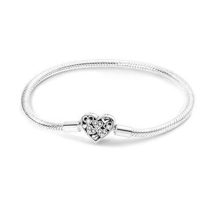 925 Sterling Silver Charm Bracelet - Leaf, Clover, Butterfly & Heart Design | 17-20cm Adjustable