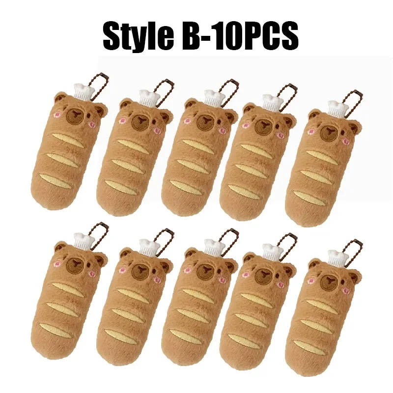 Cartoon Capybara Pendant Decoration Soft Plush Bread Key Chain Plush Stuffed Croissant Food Plush Keychain Hanging Accessory