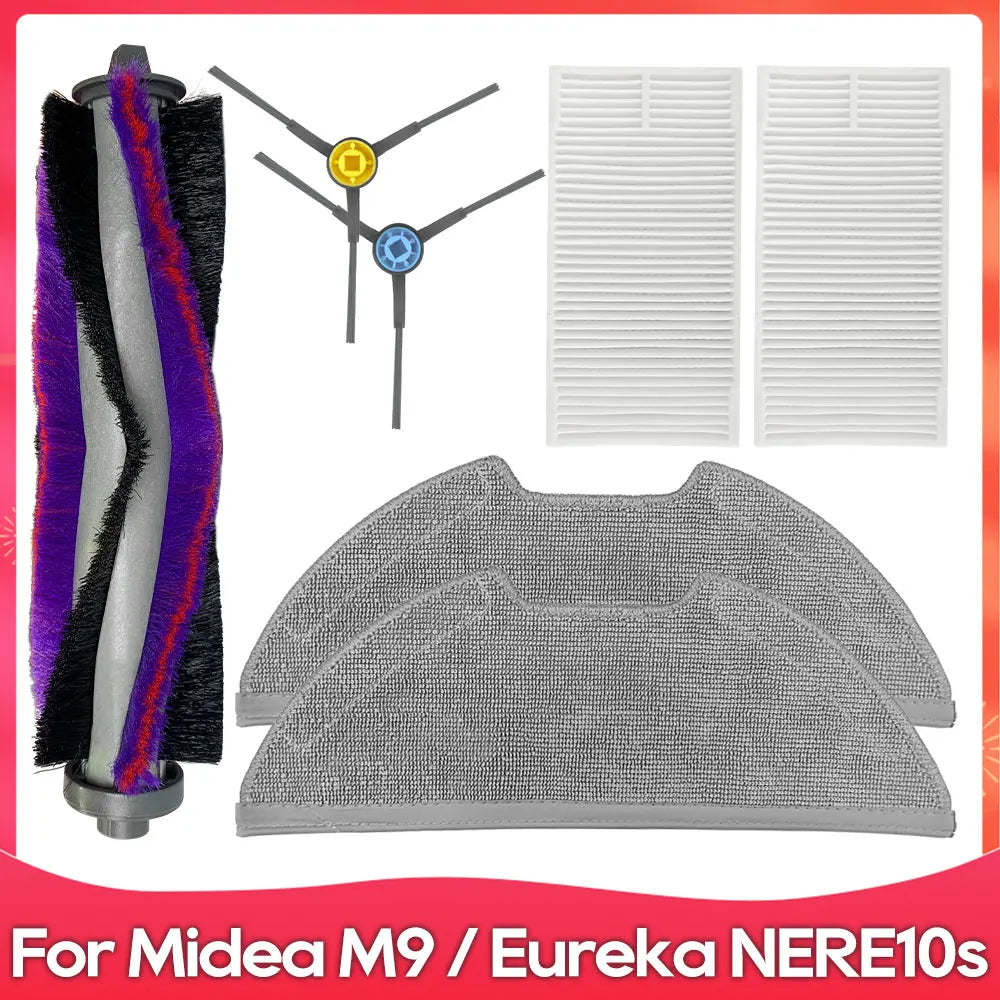 Compatible For ( Midea M9 / Eureka E20 Plus / NERE10s E10S / Obode A8 ) Spare Parts Accessories Main Side Brush Filter Mop Cloth