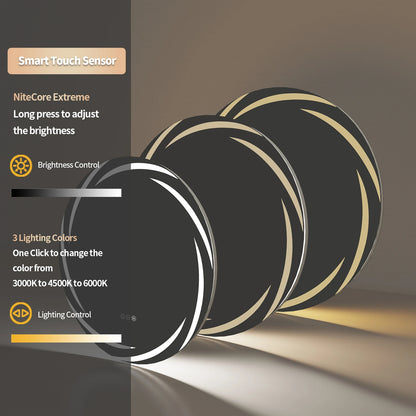 Anti-fog LED Bathroom Mirror Circle Backlit HD Wall Mounted Vanity Mirror Shatterproof 3 Colors Lights Adjust