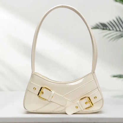 MOJOYCE Small Belt Design Glossy Patent Leather Shoulder Bags Women Luxury Brand Tote Handbag Y2K Underarm Bag with Inner Pocket