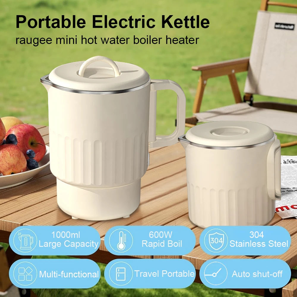 Electric Water Kettle Portable Mini Kettle with Steaming Rack 1000ml Large Capacity Stainless Steel Home Kitchen Office Travel