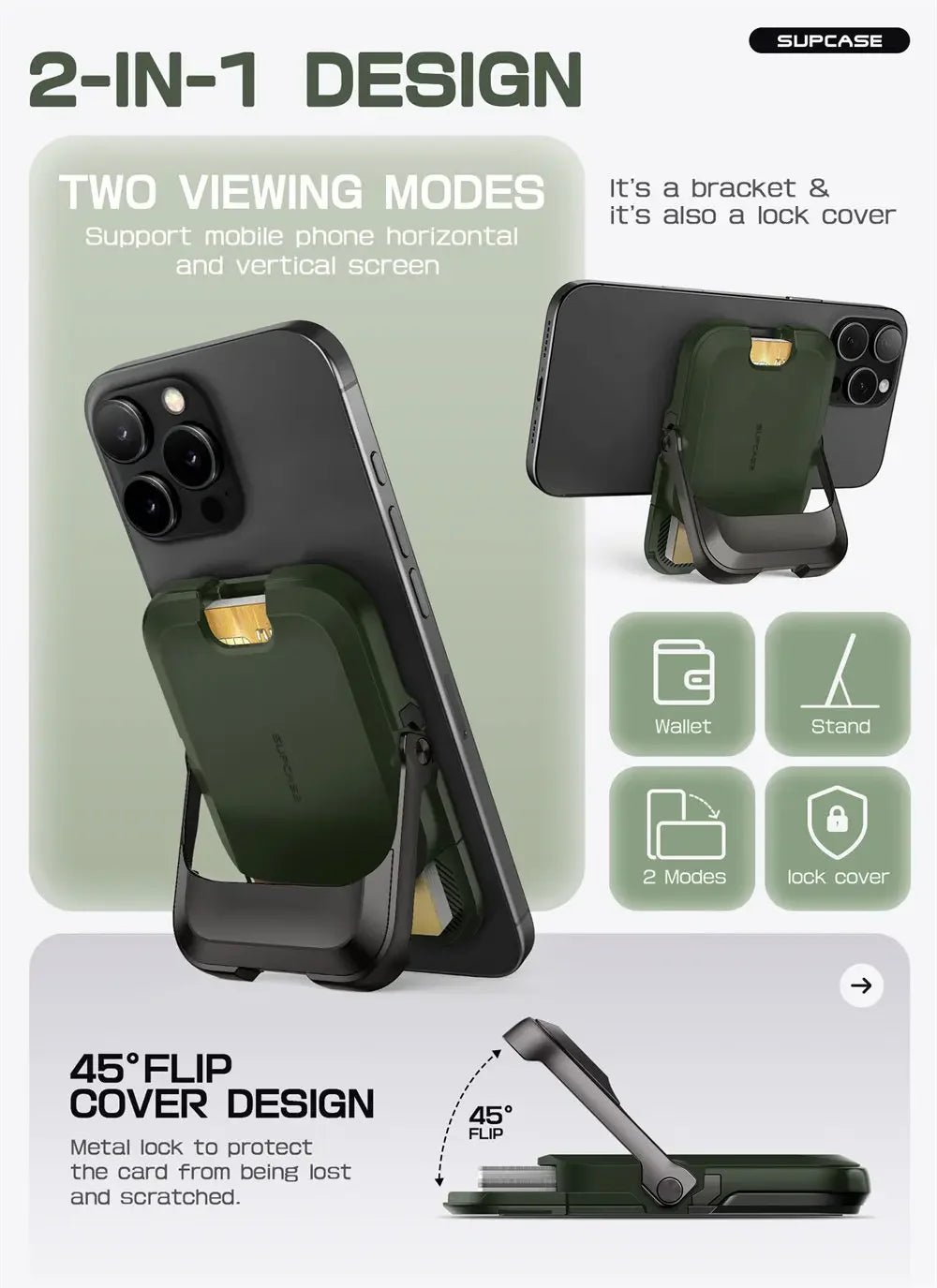 SUPCASE Magnetic Wallet Phone Stand Card Holder for iPhone 16/15/14/13 Series Strong Magnetic Lock Wallet with Stand