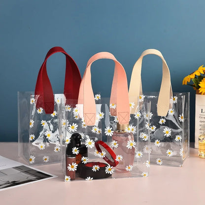 Transparent Clear Tote Bag High Quality PVC Handle Transparent Shopping Bags Little Daisy Hand Gift Bag