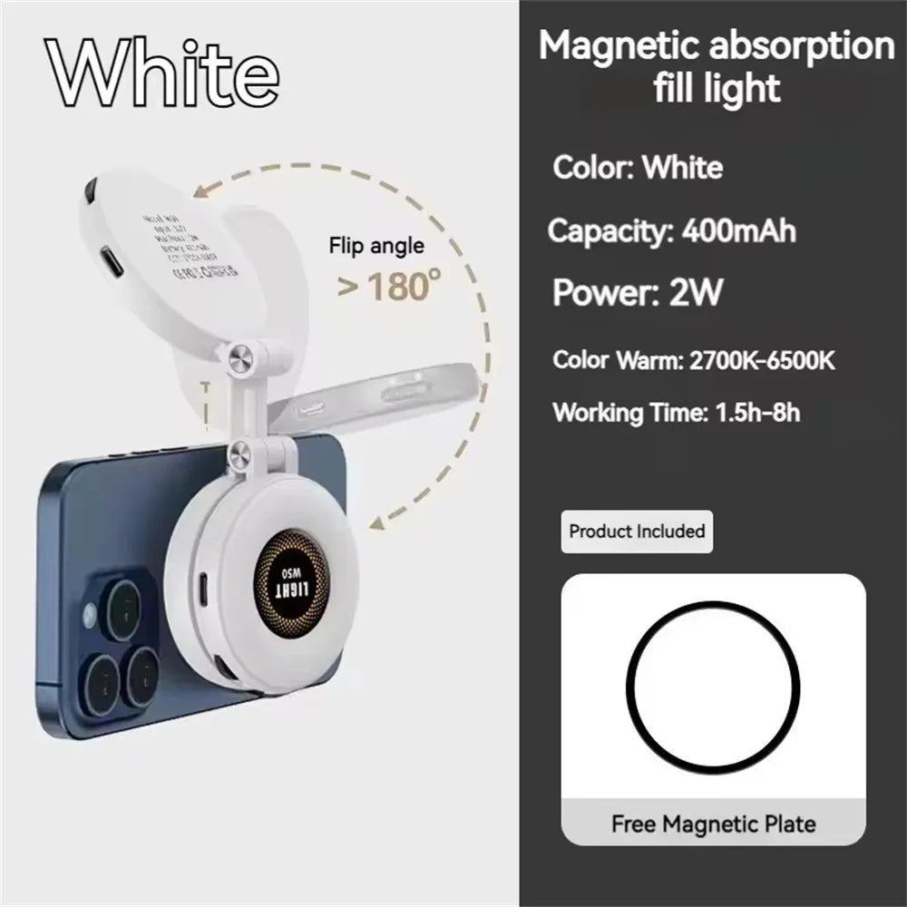 2in1 For Travel, Desktop, Selfies, Video, Makeup Portable Foldable Magnetic Rechargeable Ring Fill Light Phone Holder Perfect