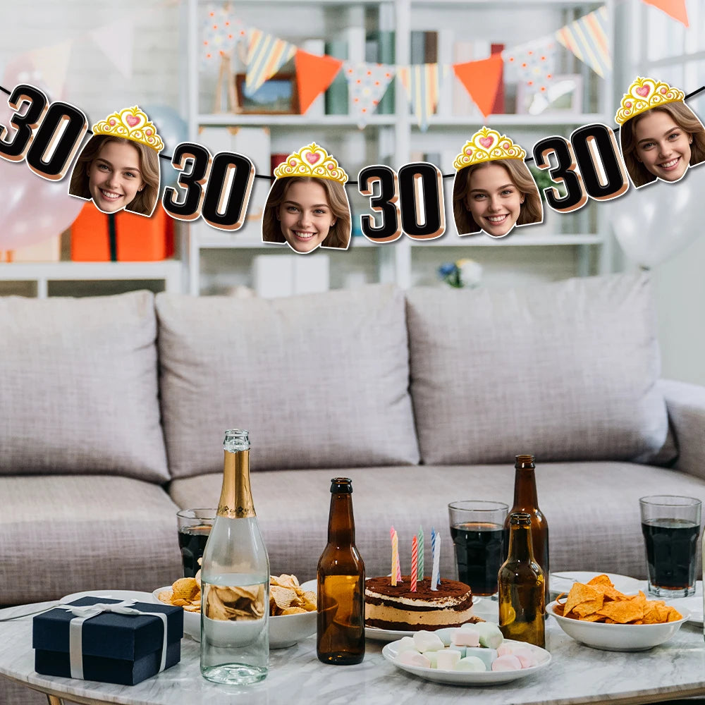1set 8pcs Custom Birthday Photo Banner Personalized Face Photo Bunting Banner for Adult Birthday Party Favors Birthday Banner