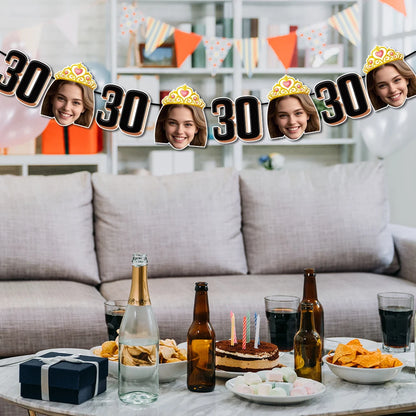 1set 8pcs Custom Birthday Photo Banner Personalized Face Photo Bunting Banner for Adult Birthday Party Favors Birthday Banner