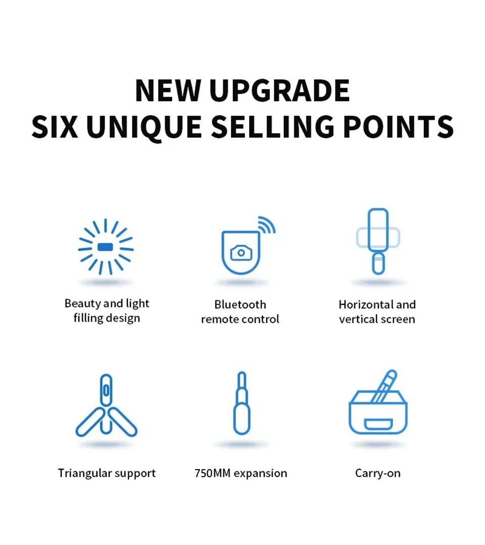 Portable Mini Selfie Stick Led Fill Light Foldable Tripod Phone Stand Holder Support Wireless Bluetooth Remote Control Shutter