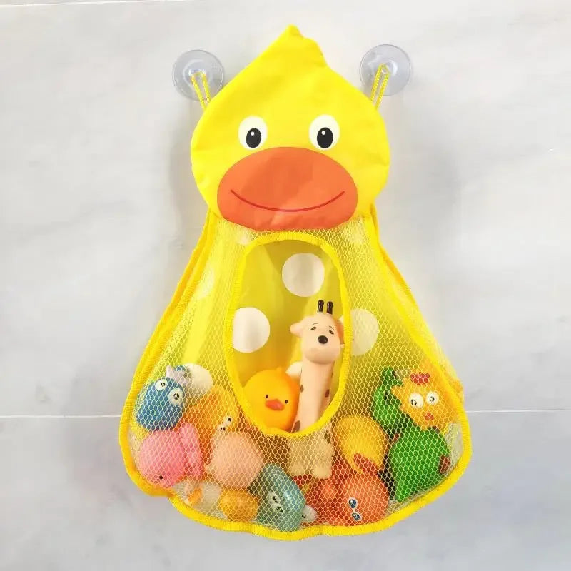 Baby Shower Toy Cute Duck Frog Net Toy Storage Bag Strong Suction Cup Baby Shower Game Bag Bathroom Organizer Water Toy