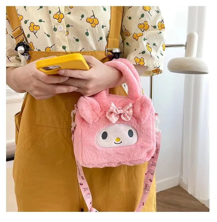 Hello Kitty Sanrio Plush Bag Kuromi Melody Cartoon Anime Portable Handbag Crossbody Cosmetic Kawaii Storage Bag Women Girls Gift