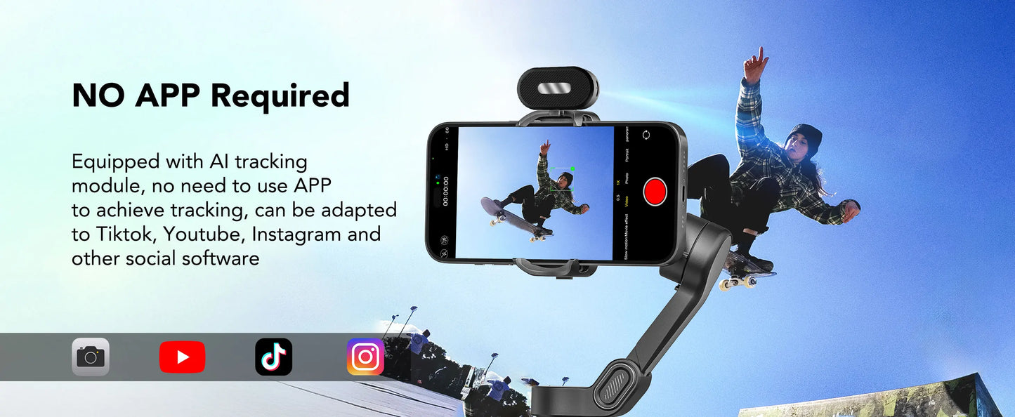 AOCHUAN Smart X2 Ai Handheld Gimbal Stabilizer Built in Extension Rod Equipped with LED display Smartphone Gimbal Stabilizer