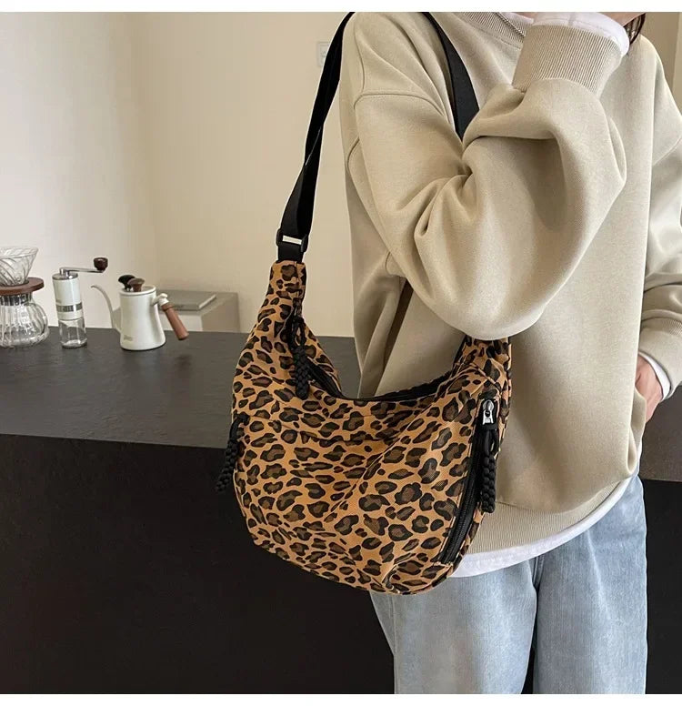 Leopard Print Crossbody Bags for Women Corduroy Casual Shoulder Tote Bags Ladies Sac A Main Femme Designer Luxury Handbags 2024
