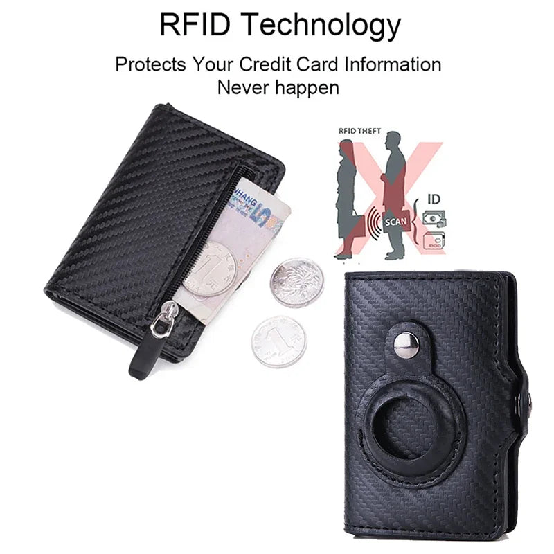 Men Wallet for Apple Airtag RFID Blocking Card Holder  Air Tag Wallet Business Pop Up Slide Cardholder Case with Zip Coin Purse