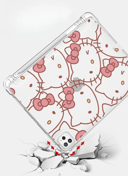 Kawaii Hello Kitty IPad Transparent Protective Case Anime Anti Fall Airbag for Ipadpro2022/2024 Air4/5/6/7 Mini6/7 Ipad8/9/10