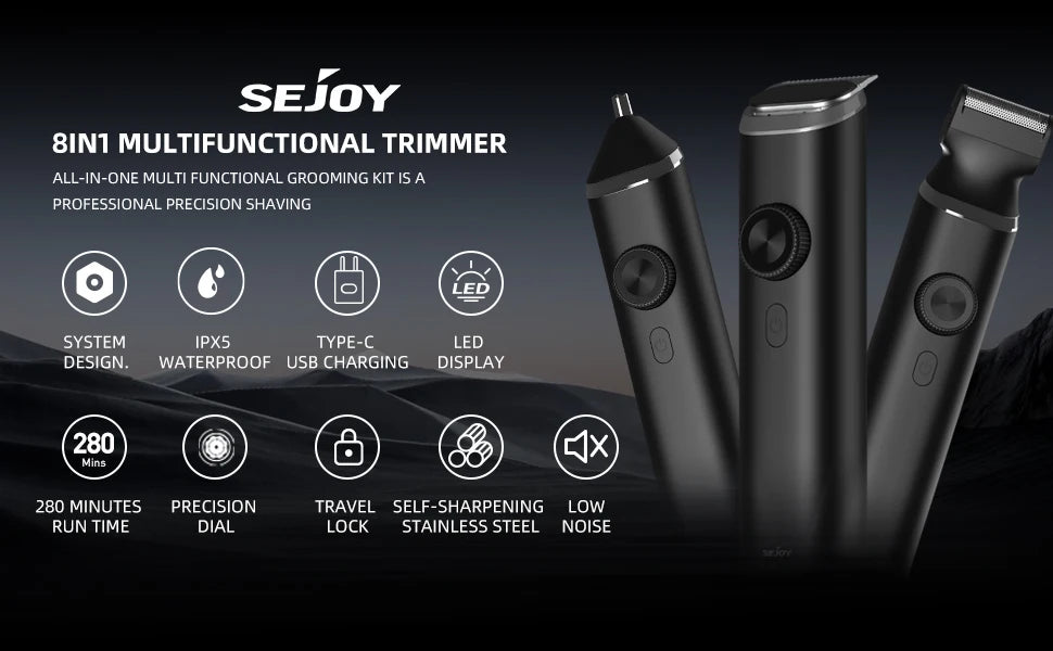 Sejoy Electric Hair Clippers Nose Hair Trimmer For Man Ears Cordless Men's Beard Trimmer Kit 8 in 1