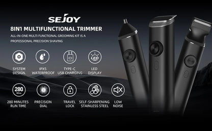 Sejoy Electric Hair Clippers Nose Hair Trimmer For Man Ears Cordless Men's Beard Trimmer Kit 8 in 1