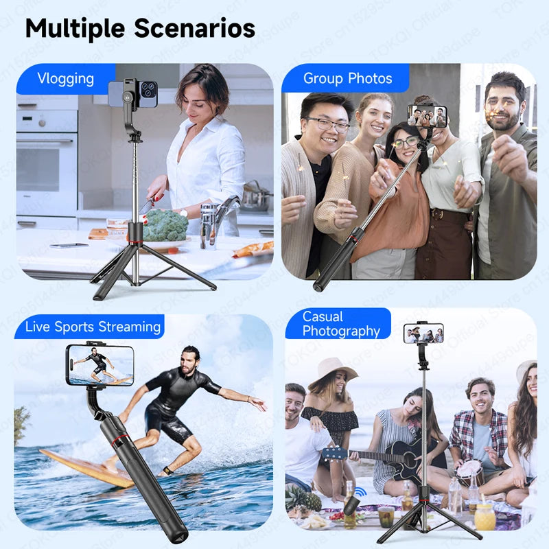 F15 Selfie Stick Tripod Extendable Pole with Wireless Bluetooth Remote Phone Holder for Smartphone Shooting Vlog Video Recording