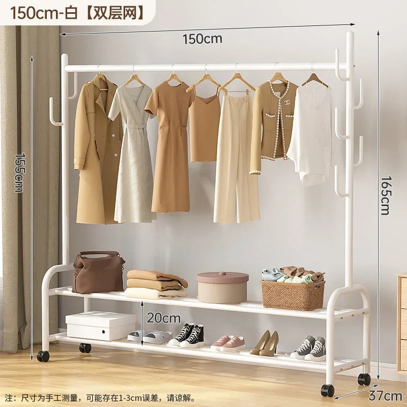 Aesthetic Golden Clothes Rack Metal Balcony Nordic Wheels Clothes Rack Floor Bedroom Burro Ropa Perchero Hallway Furniture