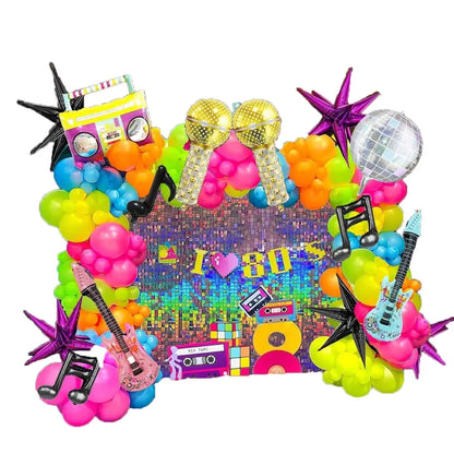 179pcs 80s music themed balloon garland arch kit, guitar disco ball musical note microphone balloons, 90s disco birthday party