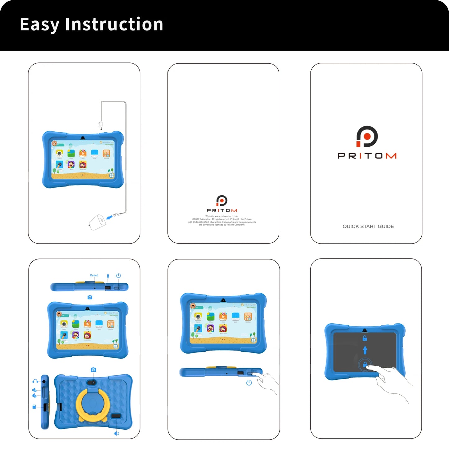 PRITOM Tablet for Kids 7 Inch Android 11 32 GB WiFi Bluetooth Dual Camera Educational Software Installed with Proof Case