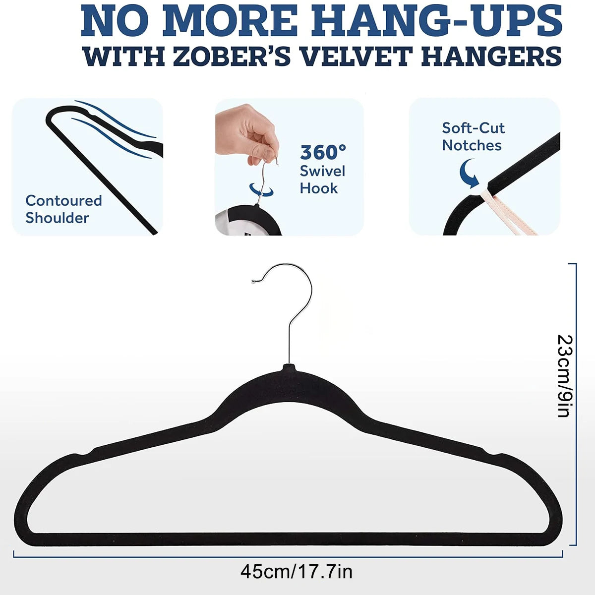 Non-Slip Suit Hanger, Velvet Prevents Movement and Slippage, Slim and Durable, Maximizes Wardrobe Space, Black/Gray - Pack of 20