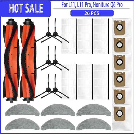 Hauptseitenbürste, Filter, Wischmopp, Staubbeutel für Imou L11 / L11 Pro / Honiture Q6 Pro / Laresar L6 Pro / Airrobo T10+ / Arnagar S8 Pro Ersatzteile