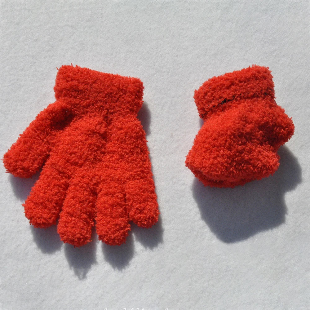 Warm Plush Thick Warm Baby Gloves Winter Plus Velvet Mittens Children Kid Coral Fleece Full Finger Gloves For 1-4Y Kids Gloves