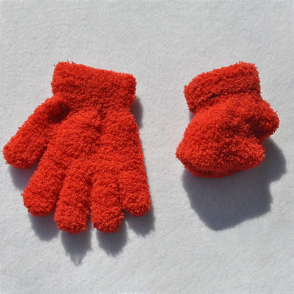Warm Plush Thick Warm Baby Gloves Winter Plus Velvet Mittens Children Kid Coral Fleece Full Finger Gloves For 1-4Y Kids Gloves