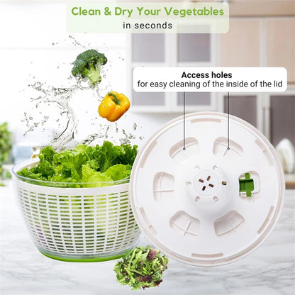 LMETJMA QuickPush Salatschleuder Groß 6,3 QT Gemüsewaschmaschine, Trockner, Sieb und Abtropfvorrichtung mit Abtropfschale und Sieb JT400