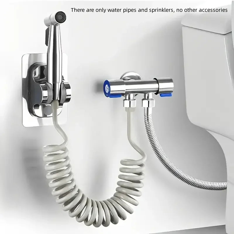 1 Set 304 Stainless Steel Wire Drawing Non-Punching Booster Toilet Spray Gun - Female Washing Device with Small Flower Sprinkler