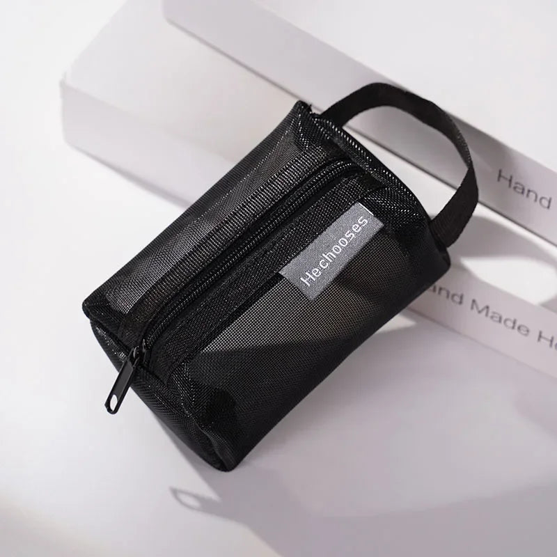 Dark Series Vintage Three-dimensional Square Nylon Mesh Coin Purse Pouch Large Capacity Key Lipstick Earphone Organizer Card Bag