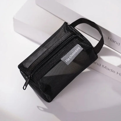 Dark Series Vintage Three-dimensional Square Nylon Mesh Coin Purse Pouch Large Capacity Key Lipstick Earphone Organizer Card Bag