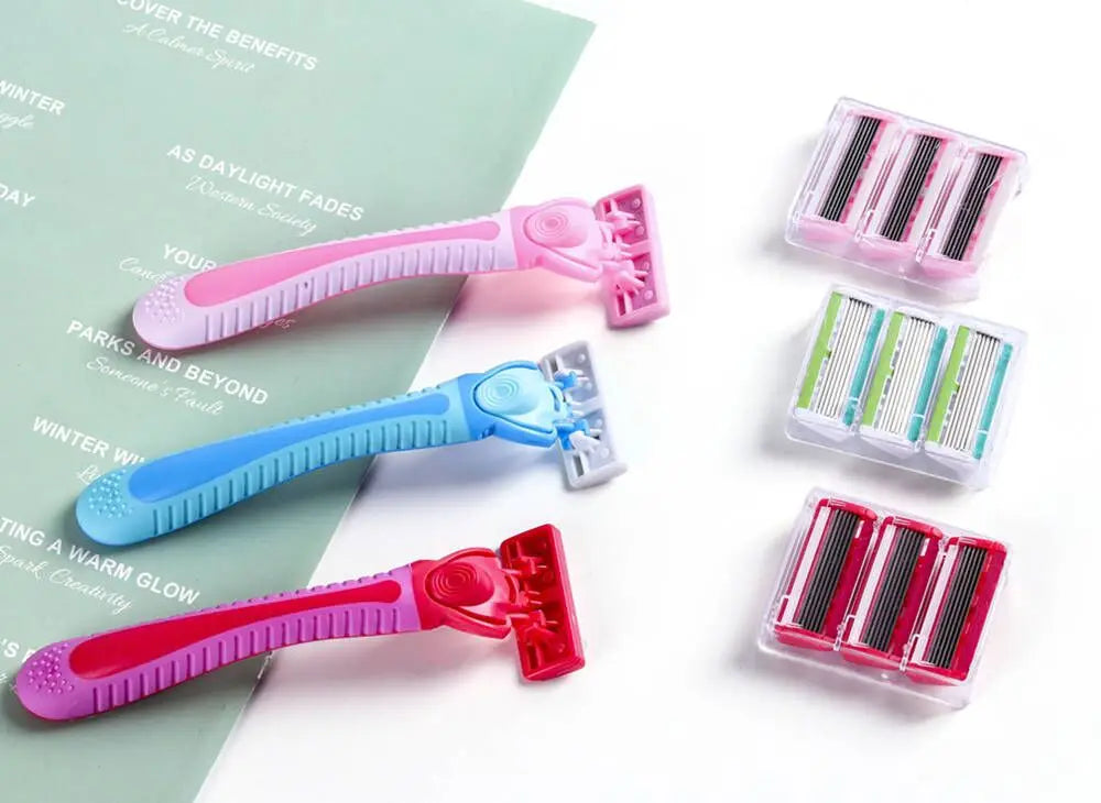 1Handle+18Blade Women's Manual Safety Razor 6Layer Stainless Steel Shaving/Hair Removal Blade Replaceable blade