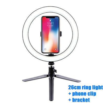 26cm 10 inch Led Ring Selfie Light Dimmable Photography Lighting Kit Usb Charge Lamp With Tripod For Live Video 120 Lamp Beads