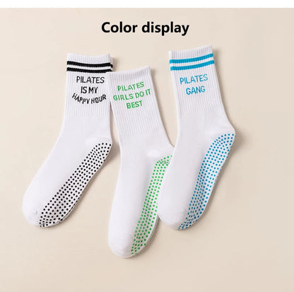 Yoga Socks Women Cotton Stripe Pile Silicone Non-slip Grip Pilates Crew Socks