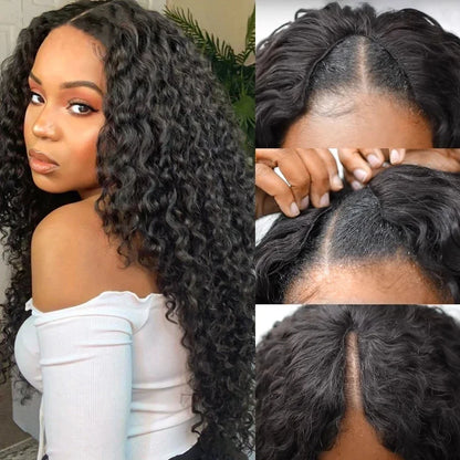 Deep Curly V Part Wig Human Hair No Leave Out Brazilian Deep Wave Human Hair Wigs for Women U Part No Glue Virgin Wigs On Sale