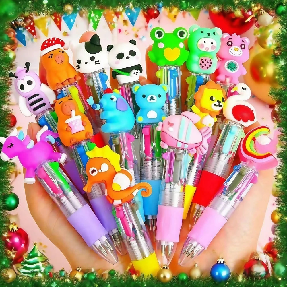 Cute Cartoon Four-Color Pens for Kids - Birthday Party Favors & School Rewards (5-30 Pack)