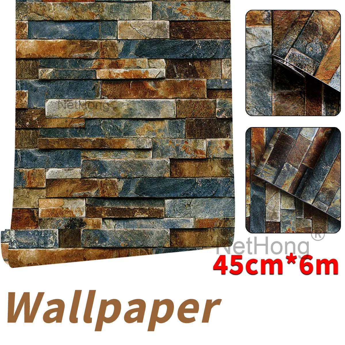 6M 3D Rust masonry pattern Effect Wallpaper Vinyl Self Adhesive Wall Stickers