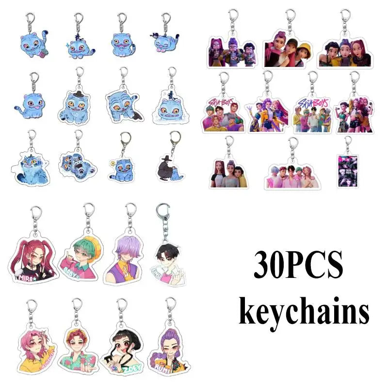 Kpop Demon Hunter Hanging Keychains Heart Necklace Bracelet Set Kpop Huntrix Character Pendant Accessories Fans Party Favor Gift