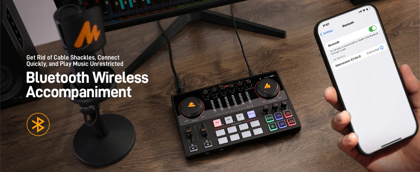 MaonoCaster E2 Gen2 Audio Interface Mixer with Dual XLR Input for Dual Podcast Live Streaming Gaming Audio Interfaces Sound Card
