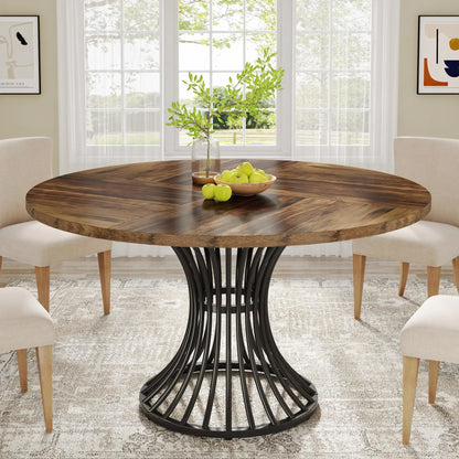 Tribesigns Round Dining Table for 4-6 People, 47-Inch Farmhouse Dinning Room Table Circle Kitchen Table, Industrial Dinner Table
