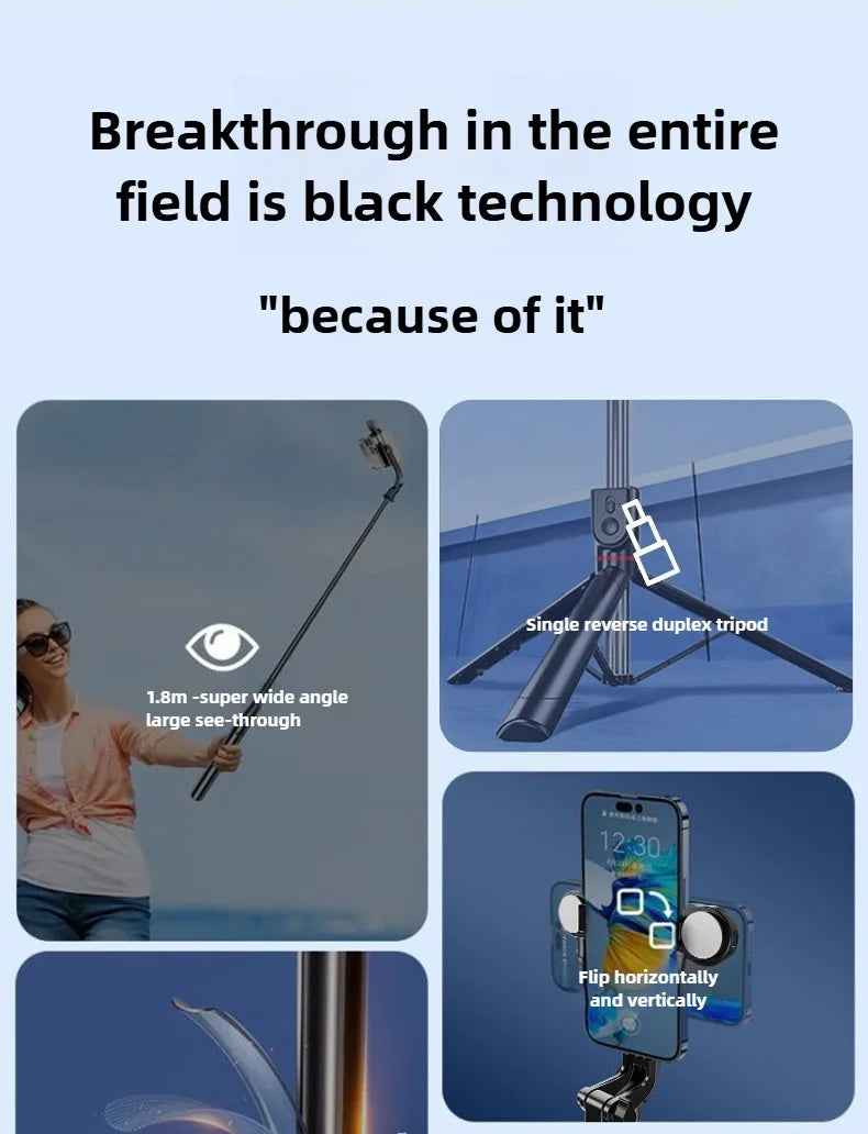 1.8M Long Extended Bluetooth Wireless Selfie Stick Live Broacast Stand Holder Tripod Foldable With Fill Light For Smartphones