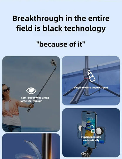 1.8M Long Extended Bluetooth Wireless Selfie Stick Live Broacast Stand Holder Tripod Foldable With Fill Light For Smartphones