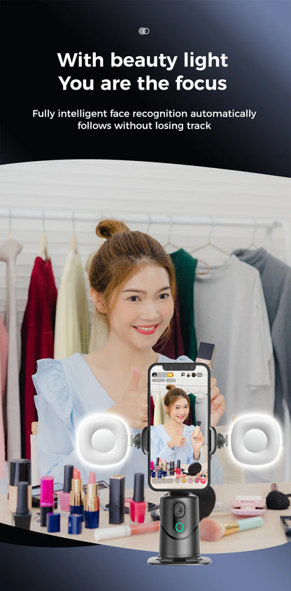 Automatic facial tracking phone holder with remote control and gesture control, 360 ° rotating phone camera holder