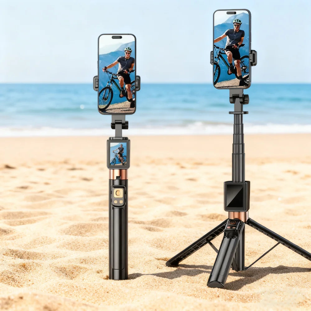 Wireless Selfie Stick Tripod Stand with Remote and Small Screen Casting Selfie Monitor for Smartphone Selfie Live Streaming