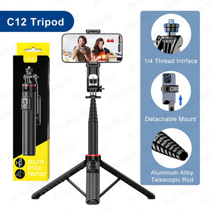 AXNEN Mobile Phone Tripod C12/C13 Tipods for Cellphone Gopro Action Camera, 1325mm Stand with Wireless Bluetooth Remote for Live