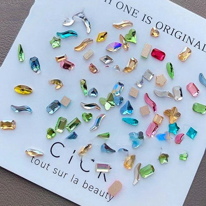 300/100pcs Mini Nail Art Rhinestones Crystal Acrylic Flatback Diamonds Mixed Shape Sparkle DIY Nail Luxury Manicure Accessories