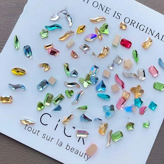 300/100pcs Mini Nail Art Rhinestones Crystal Acrylic Flatback Diamonds Mixed Shape Sparkle DIY Nail Luxury Manicure Accessories