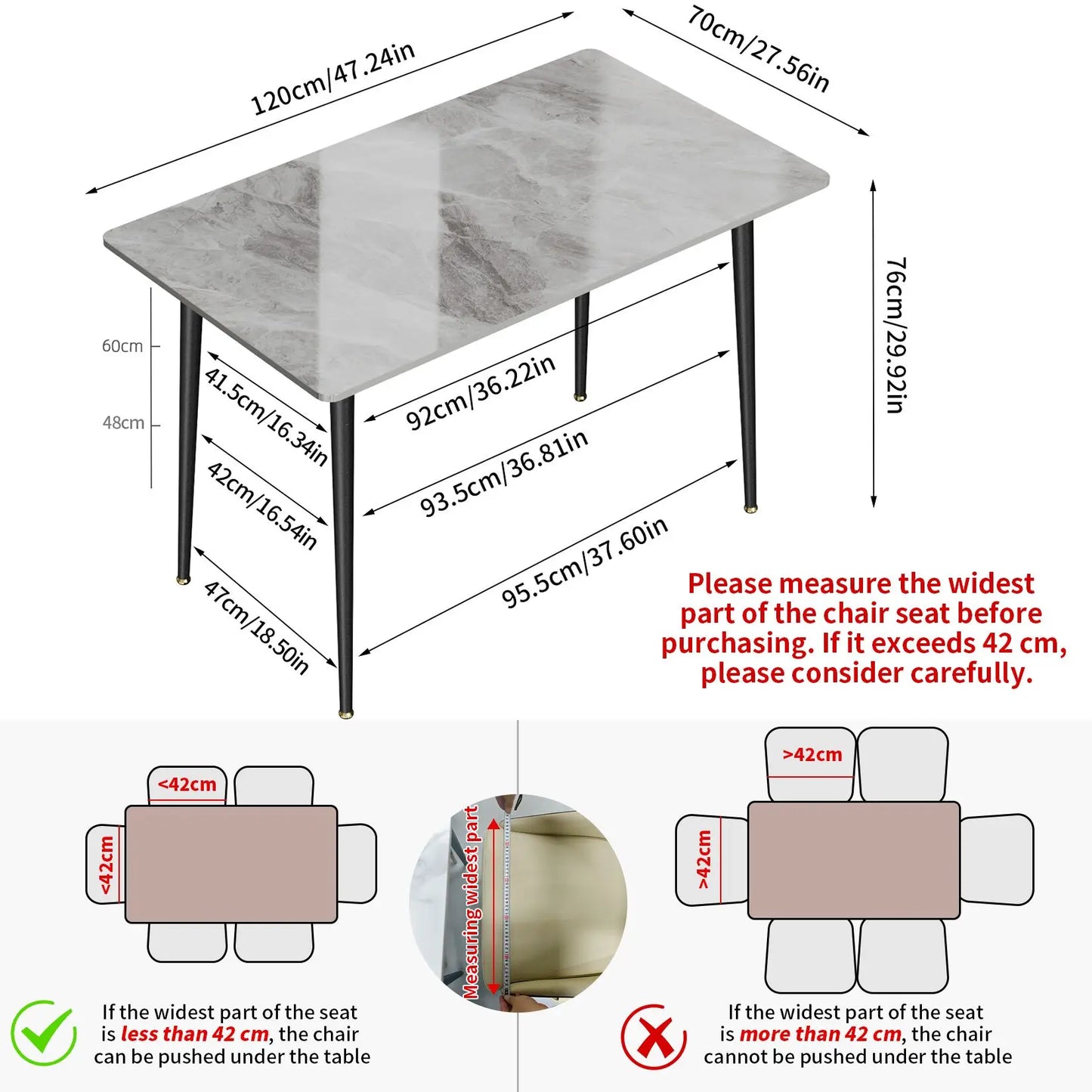 Kitchen Table Rectangle Dining Table Modern Dining Room Table with White Sintered Stone Top and Metal Legs