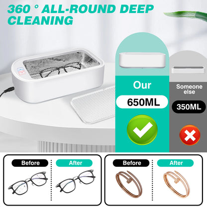 650ML Ultrasonic Cleaning Machine High Frequency Vibration Cleaner Washing Tool Portable Watch Jewelry Glasses Braces Cleaner